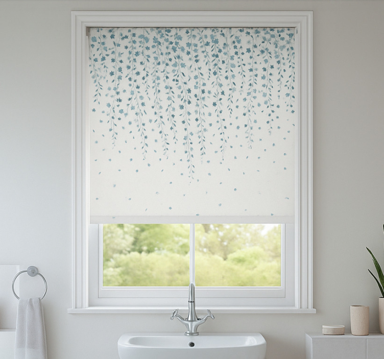 Tenda a rullo bagno cascata di fiori blu - TenStickers