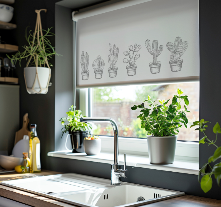 Tenda a rullo cactus sfumature grigie - TenStickers