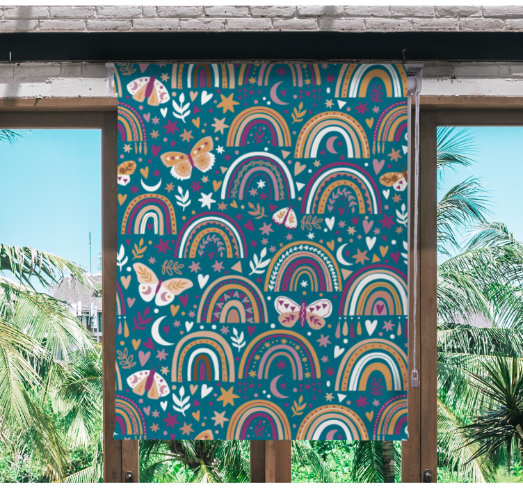Tenda a rullo cameretta arcobaleni colorati e farfalle - TenStickers