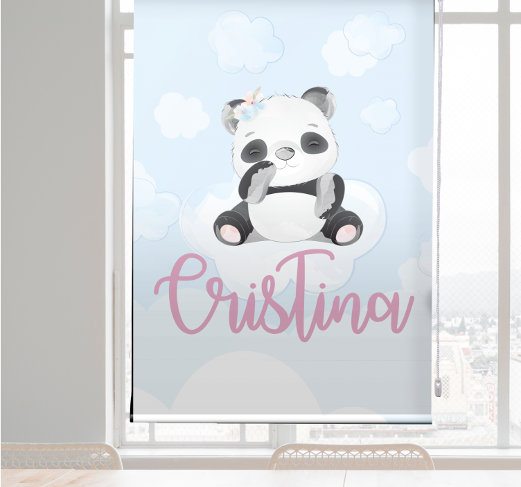 Tenda a rullo cameretta cucciolo di panda seduto con nome - TenStickers