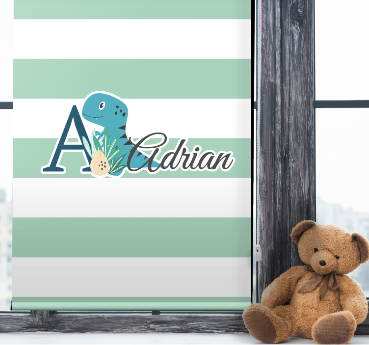 Tenda a rullo cameretta dinosauro a strisce con nome - TenStickers