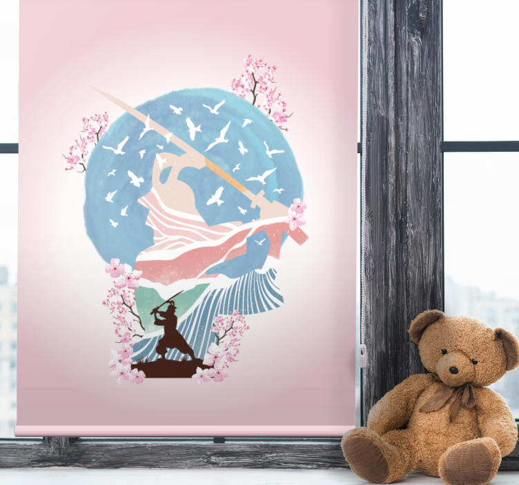 Tenda a rullo con stampa elegante silhouette di samurai - TenStickers