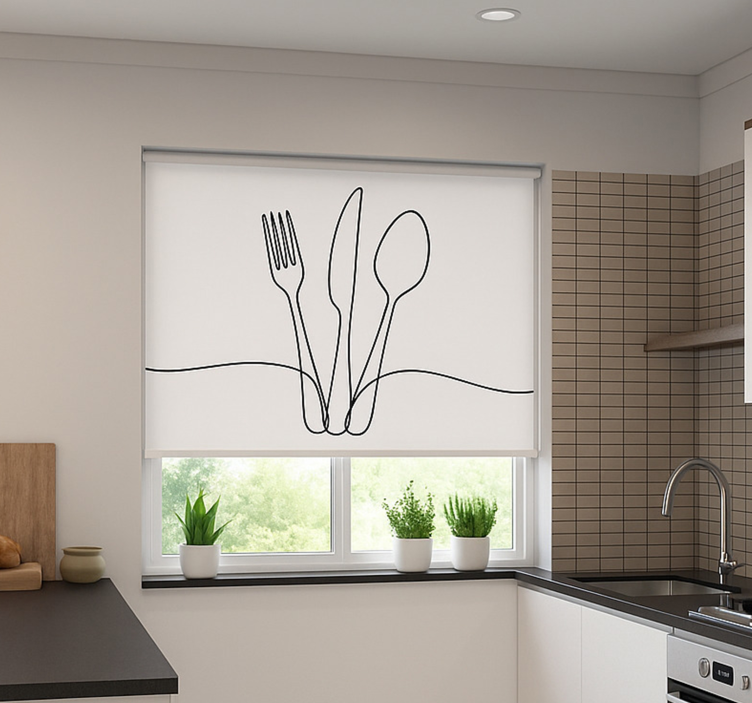 Tenda a rullo cucina linee eleganti di utensili - TenStickers