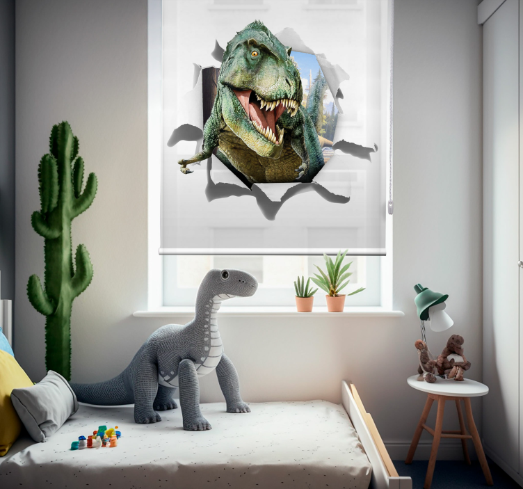 Tenda a rullo bambini 3D T-Rex arrabbiato  - TenStickers