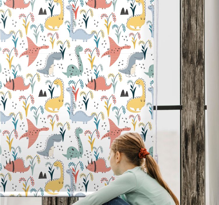 Tenda a rullo dinosauro modello scandinavo colorato - TenStickers