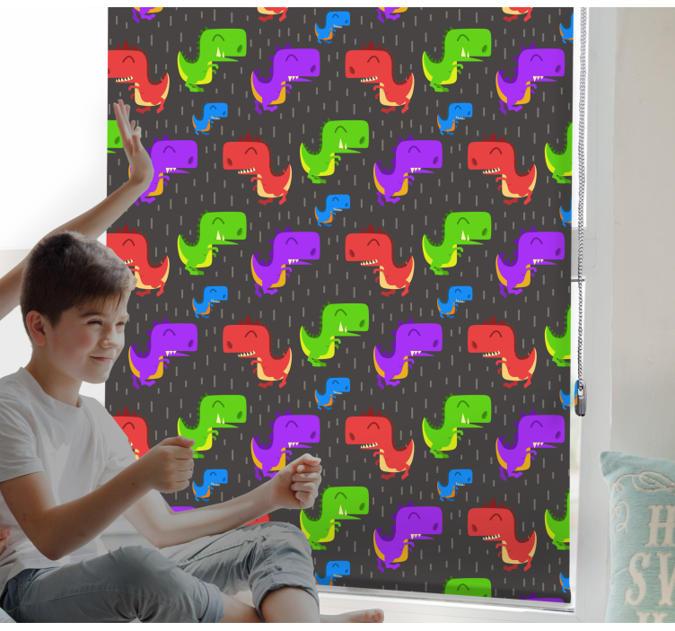 Tenda a rullo dinosauro motivi neri colorati - TenStickers