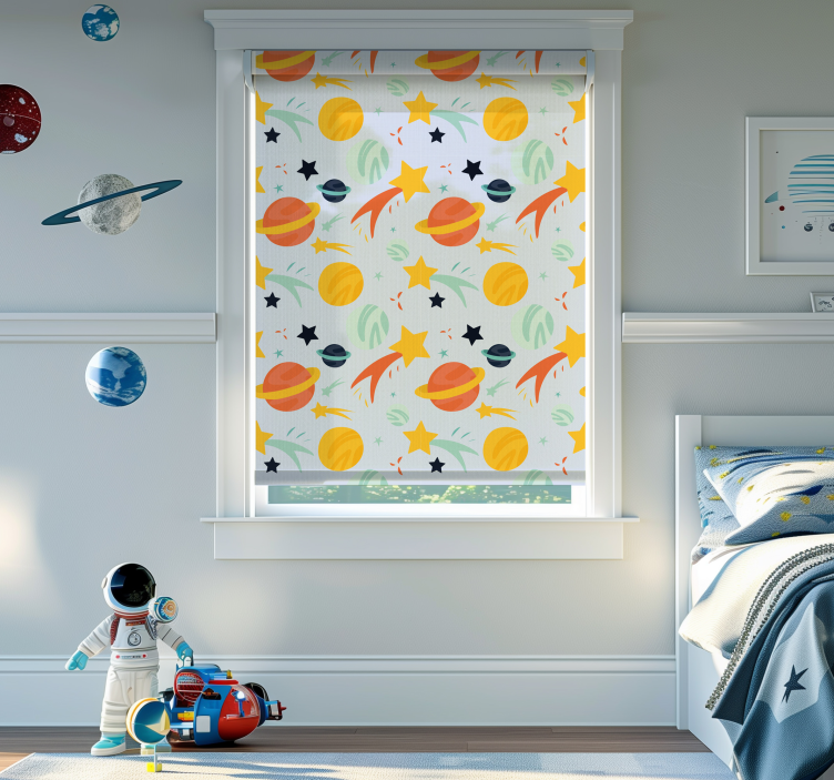 Tenda a rullo divertente modello di pianeti - TenStickers