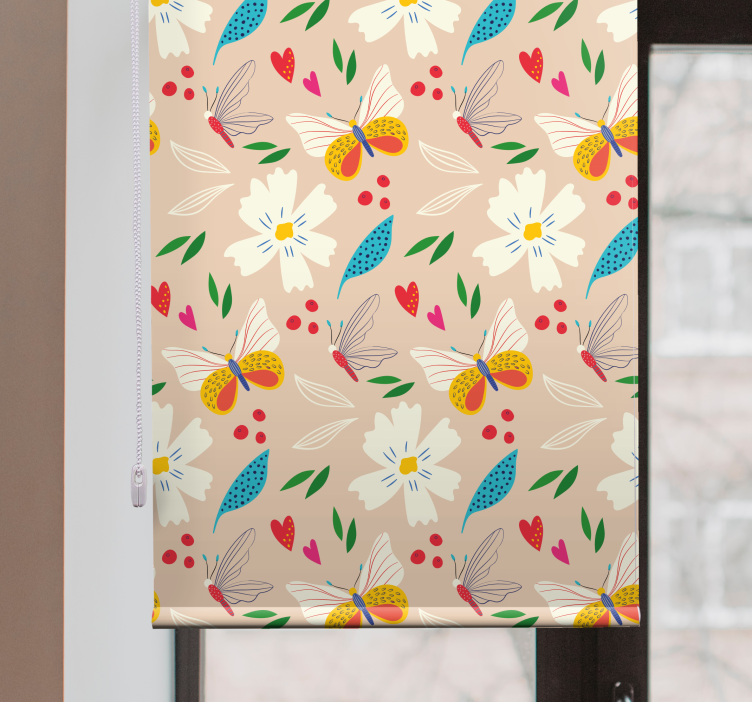 Tenda a rullo farfalle motivo floreale beige - TenStickers