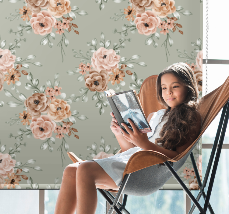 Tenda a rullo con fiori bella disposizione beige - TenStickers
