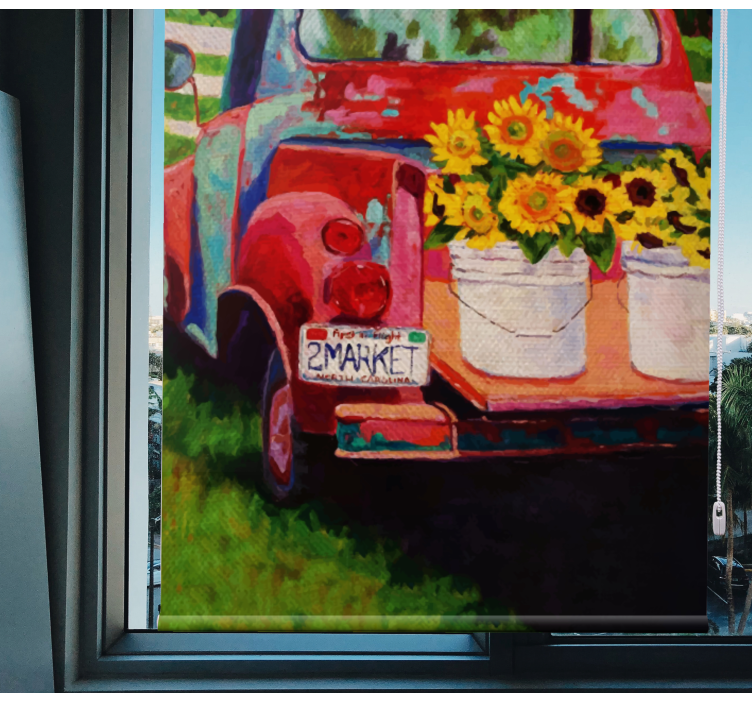 Tenda a rullo fiori bouquet di camion d'epoca - TenStickers