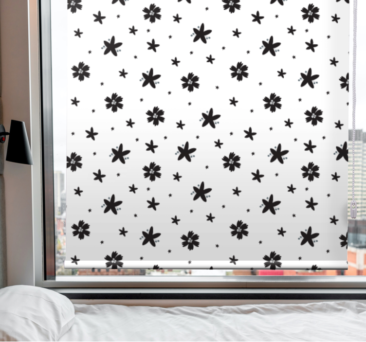 Tenda a rullo fiori disegno in bianco e nero - TenStickers