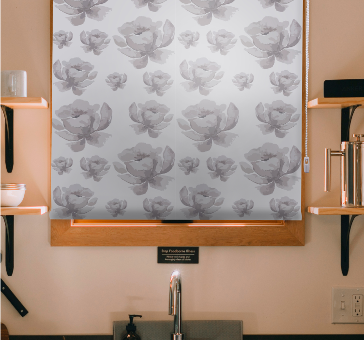 Tenda a rullo fiori e piante design delicato grigio - TenStickers