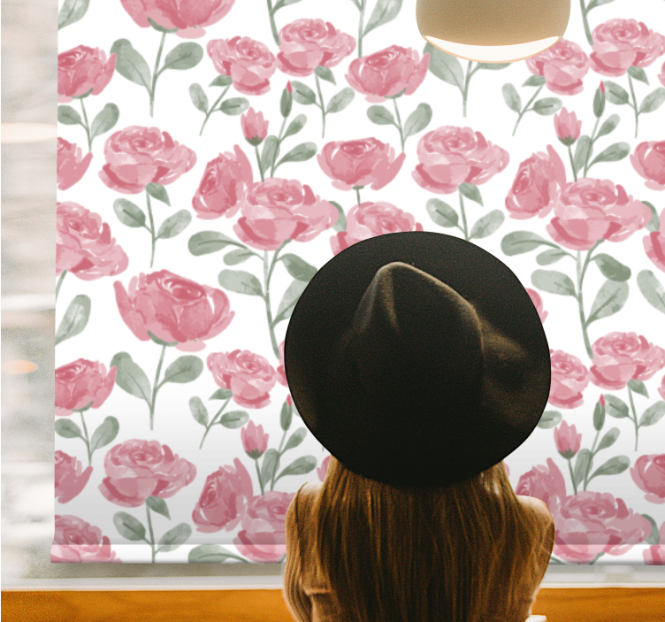 Tenda a rullo fiori e piante rose acquarellate - TenStickers