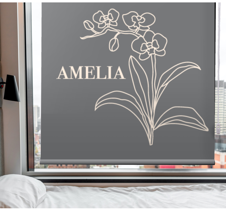 Tenda a rullo fiori e piante elegante design grigio con nome - TenStickers