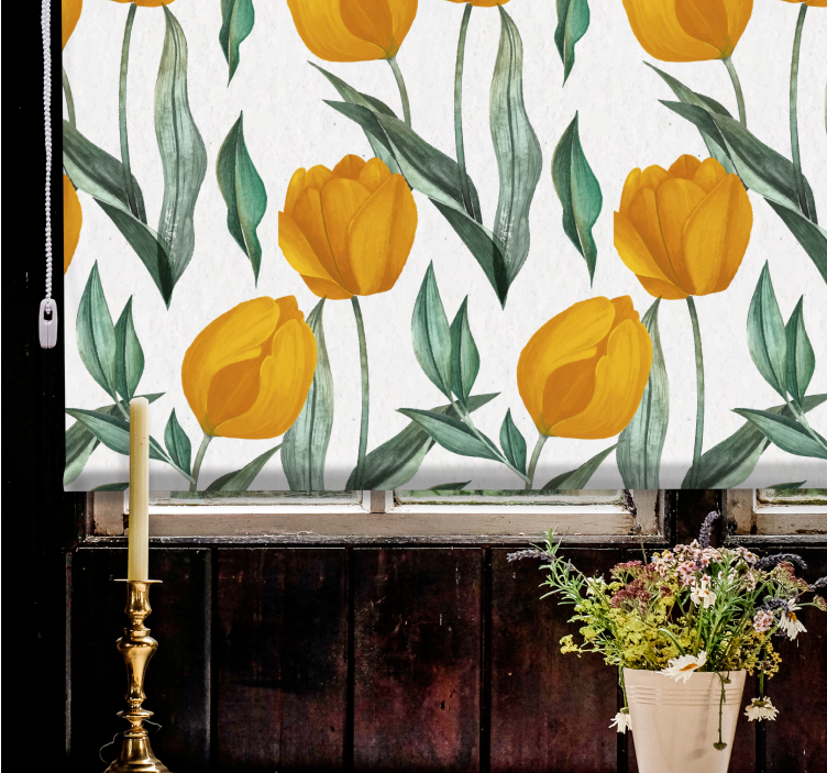 Tenda a rullo fiori e piante fiori di tulipano giallo - TenStickers
