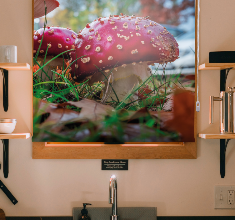 Tenda a rullo fiori e piante funghi rossi vivaci - TenStickers