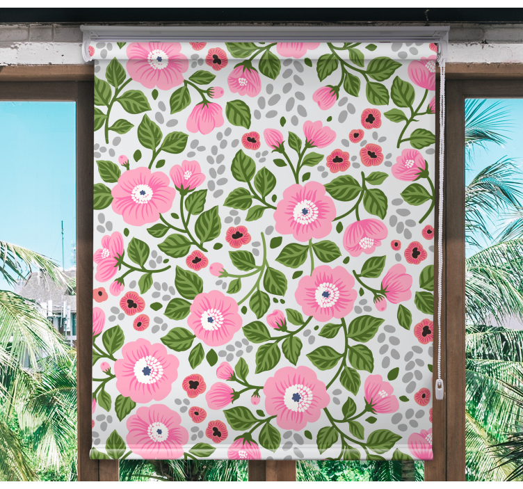 Tenda a rullo fiori e piante giardino fiorito rosa - TenStickers