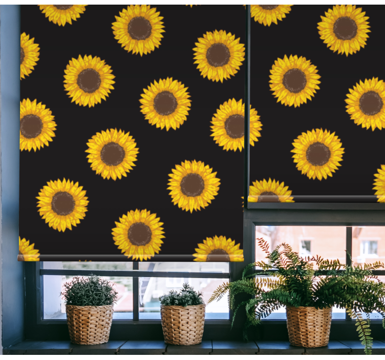 Tenda a rullo fiori e piante girasoli neri e gialli - TenStickers