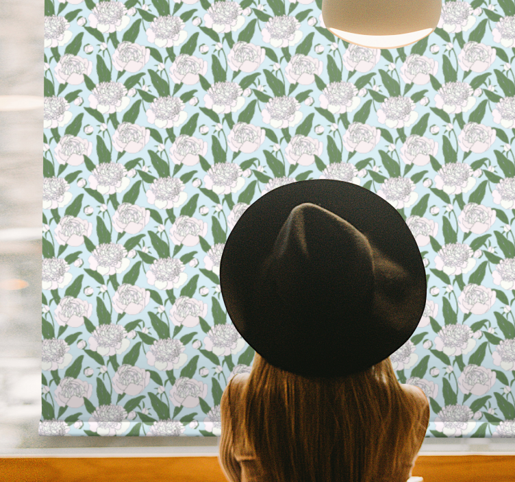 Tenda a rullo fiori e piante motivo a peonia bianca - TenStickers