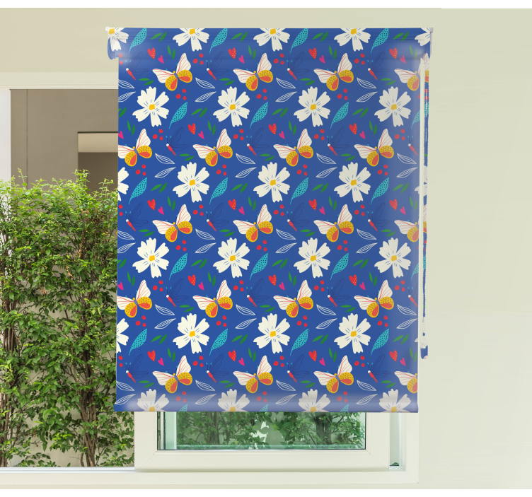 Tenda a rullo fiori e piante margherite e farfalle - TenStickers
