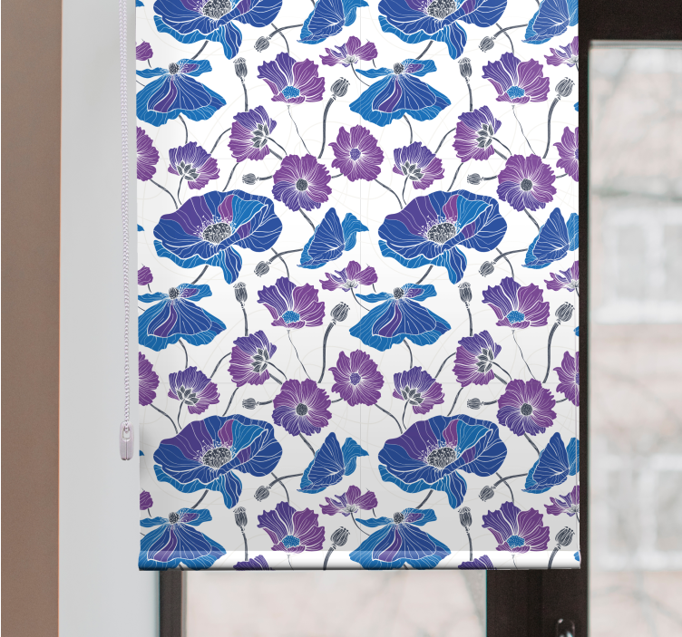 Tenda a rullo fiori e piante modello blu e rosa - TenStickers