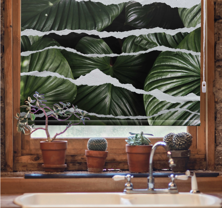 Tenda a rullo cucina motivi a foglie strappate - TenStickers