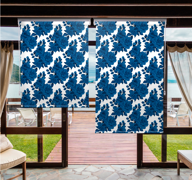 Tenda a rullo fiori e piante motivo a fiori azzurri - TenStickers