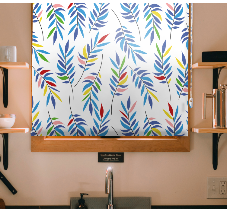 Tenda a rullo fiori e piante motivo a foglie colorate - TenStickers