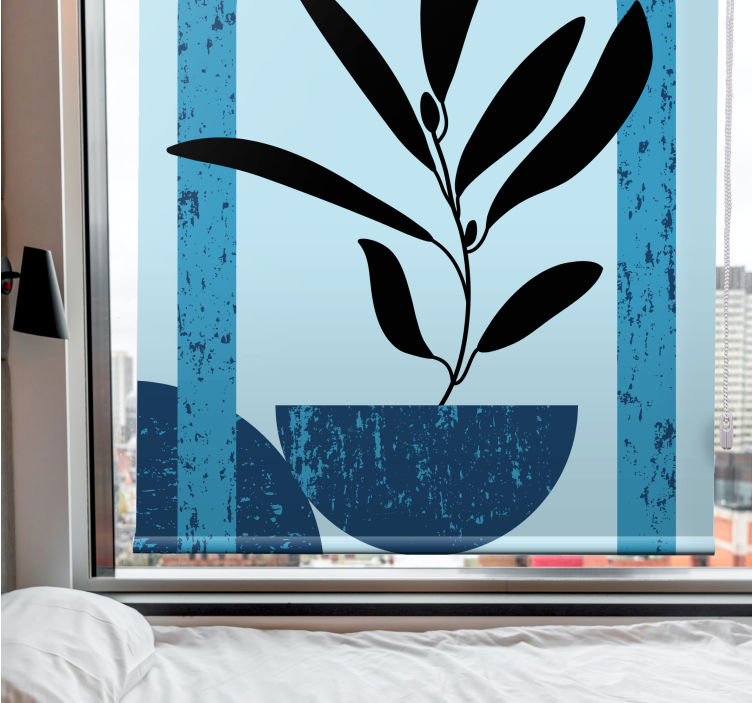 Tenda a rullo fiori e piante pianta in vaso blu elegante - TenStickers
