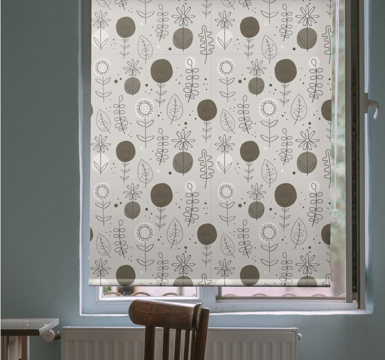 Tenda a rullo fiori e piante tema grigio elegante - TenStickers