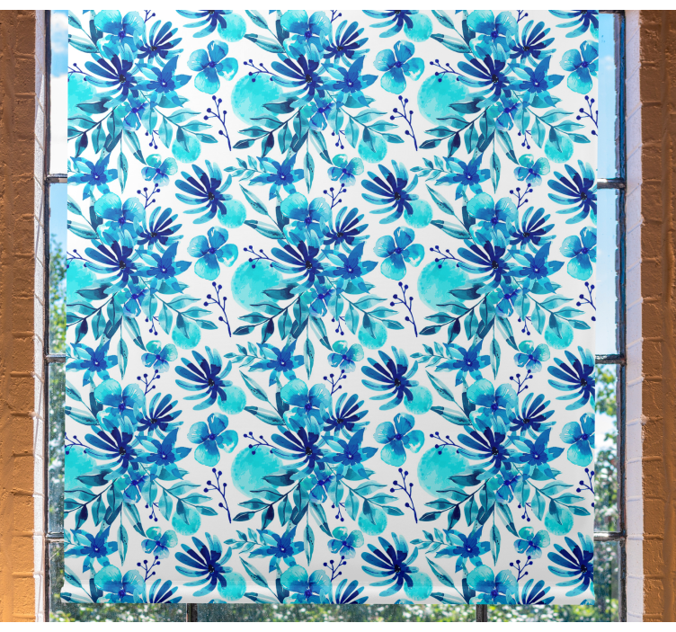 Tenda a rullo fiori e piante tema blu vivido - TenStickers