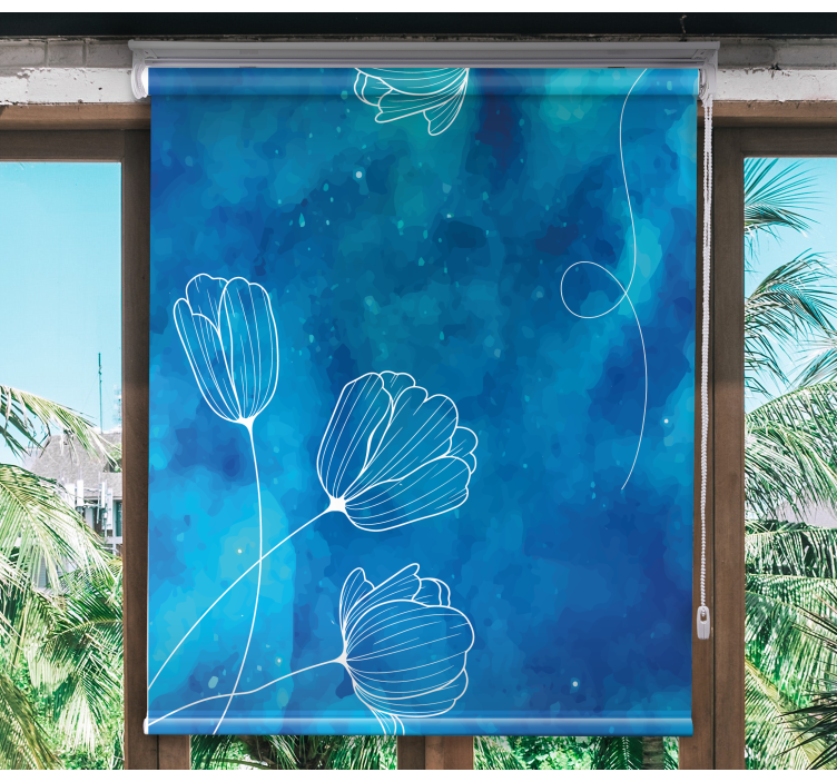 Tenda a rullo fiori eleganti sagome blu - TenStickers