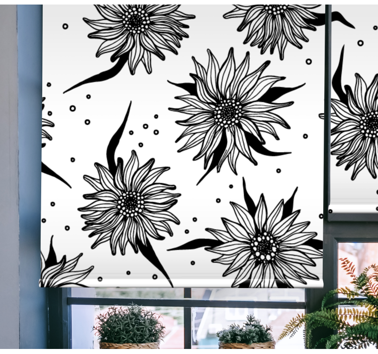 Tenda a rullo fiori girasoli bianchi e neri - TenStickers
