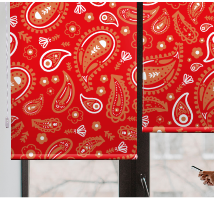 Tenda a rullo fiori motivo paisley rosso - TenStickers