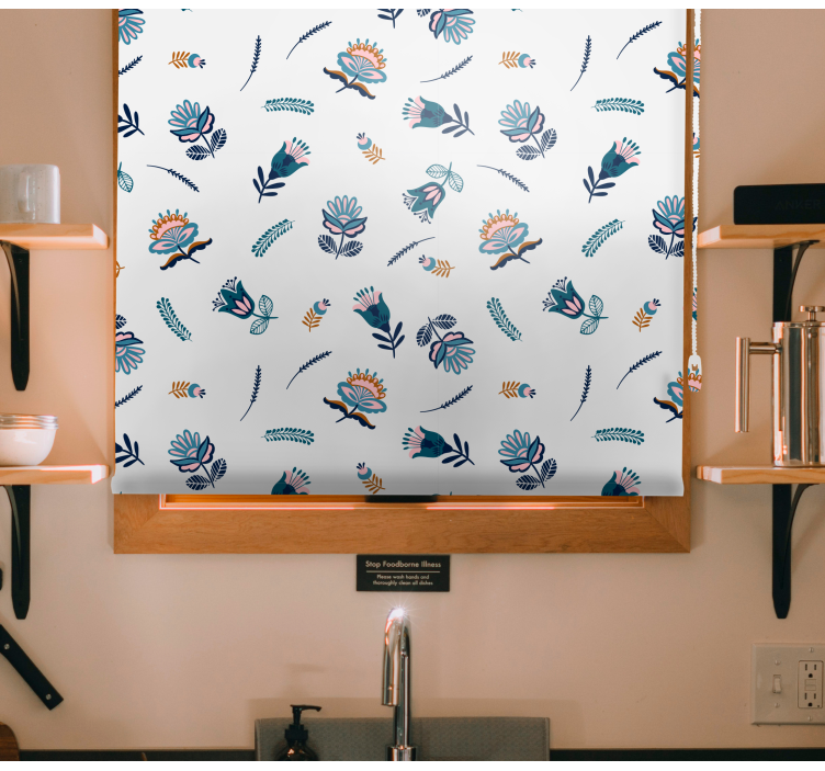 Tenda a rullo fiori motivo di arte popolare blu - TenStickers