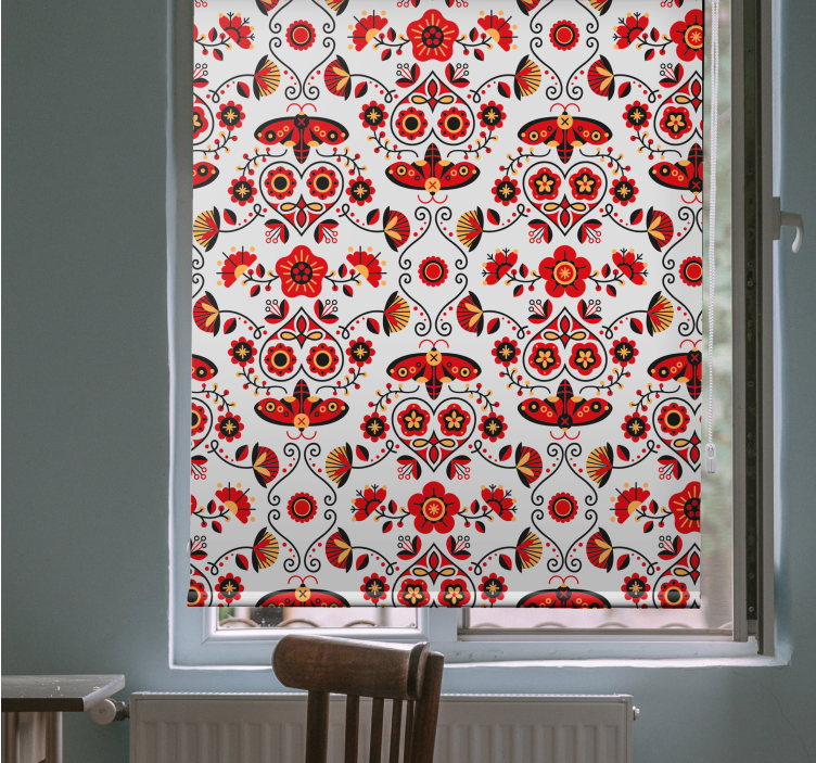Tenda a rullo fiori modello rosso lucido - TenStickers