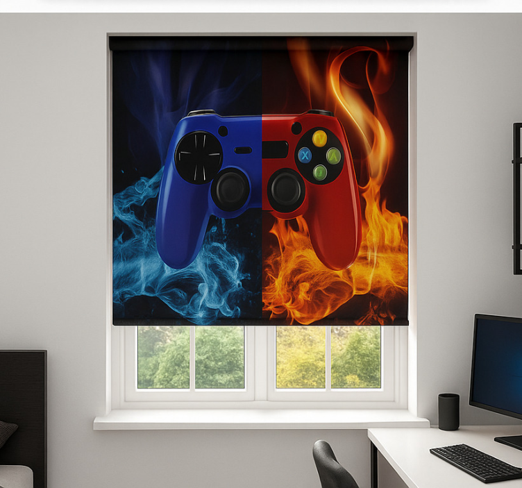 Tenda a rullo gamer console fuoco e ghiaccio - TenStickers