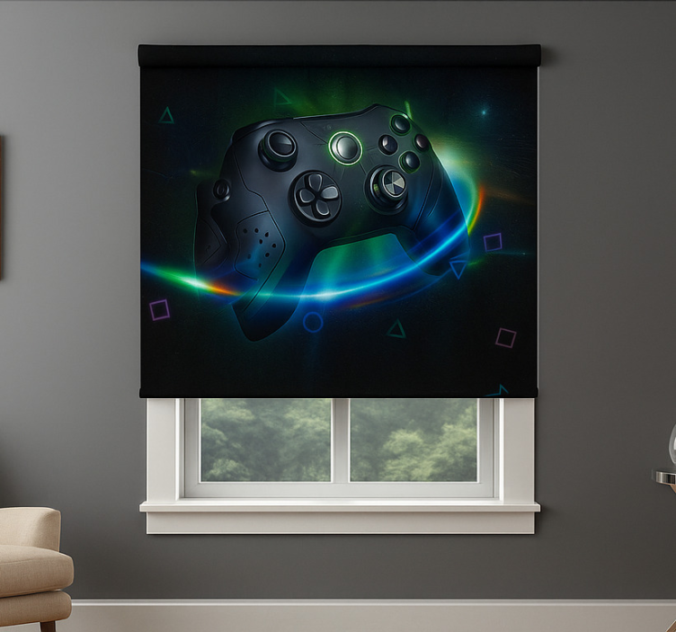 Tenda a rullo gamer controller di gioco futuristico al neon - TenStickers