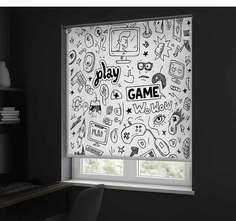 Tenda a rullo gamer design di gioco in bianco e nero - TenStickers