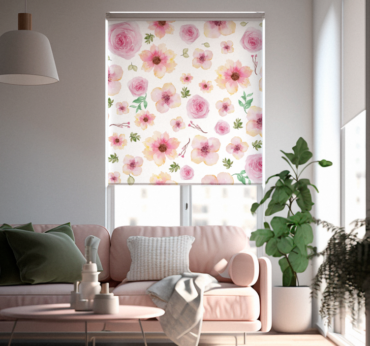 Tenda a rullo motivo fiori rosa - TenStickers