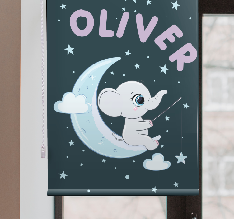 Tenda a rullo neonati elefante luna con nome - TenStickers