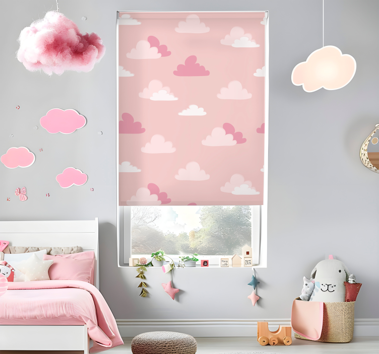 Tenda a rullo nuvole motivo rosa e bianco - TenStickers