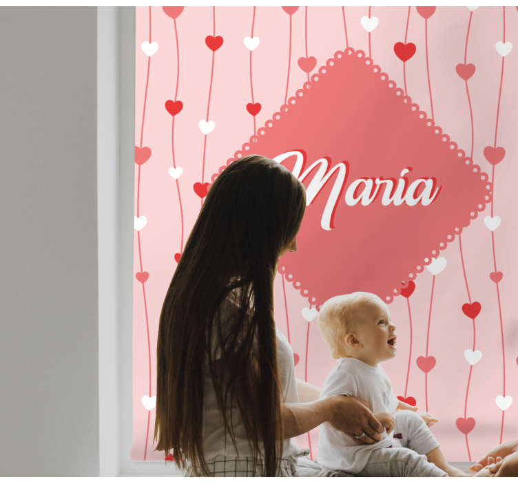 Tenda a rullo romantica cuori d'amore con nome - TenStickers