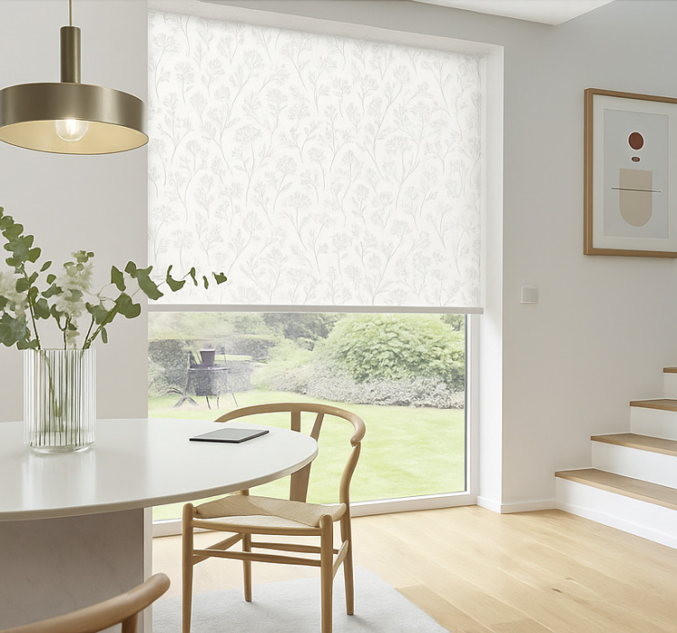 Tenda a rullo sala da pranzo arte floreale grigia e sottile - TenStickers