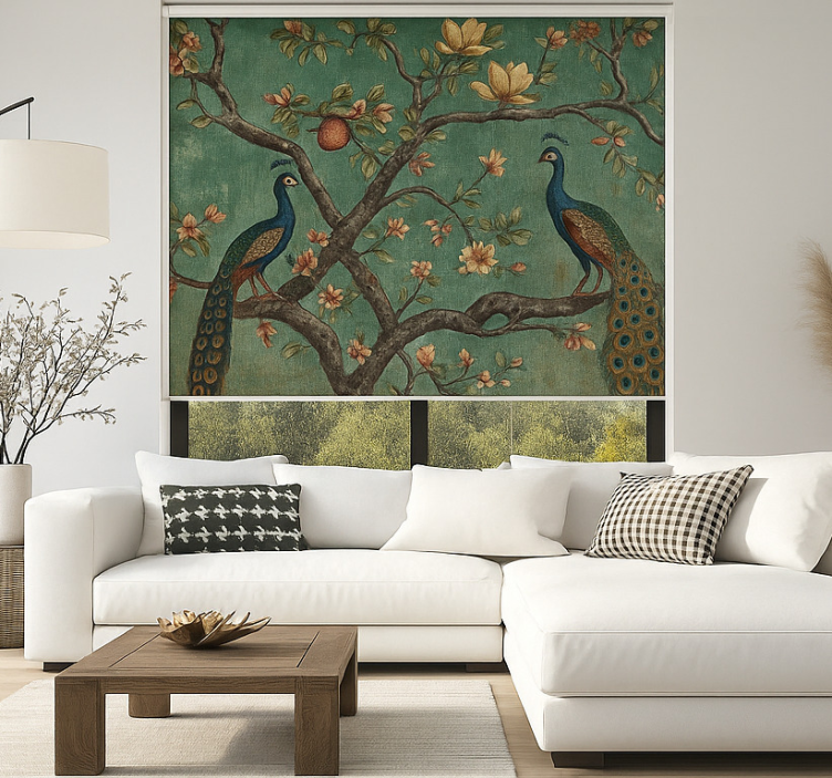 Tenda a rullo soggiorno arazzo decorato con pavone - TenStickers