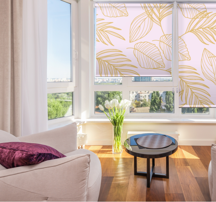 Tenda a rullo soggiorno elegante motivo a foglia - TenStickers