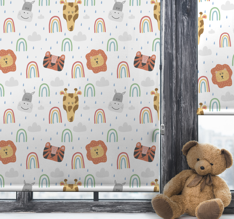Tenda a rullo stile nordico animali selvatici con arcobaleni - TenStickers