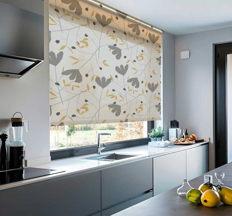 Tenda a rullo stile nordico fiori grigi e gialli - TenStickers