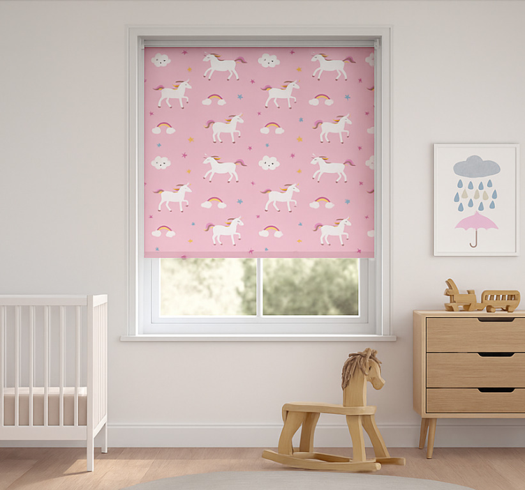 Tenda a rullo stile nordico unicorni danzanti rosa - TenStickers