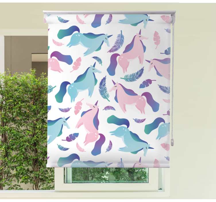 Tenda a rullo cameretta unicorni e piume - TenStickers
